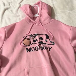 Women Pink 'Moooddy' Cow Graphic Hoodie